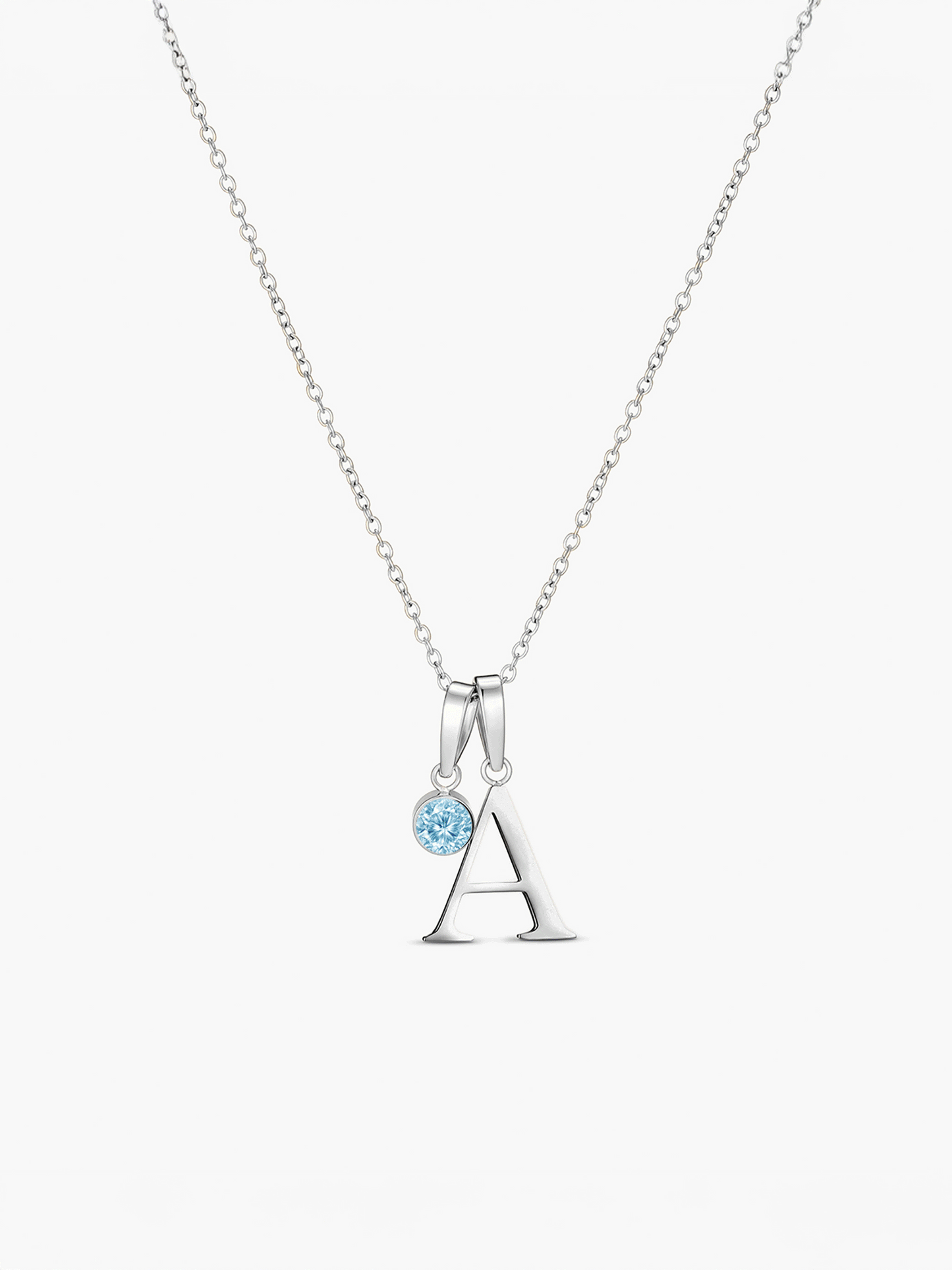 Birthstone Initial Necklace - Silver