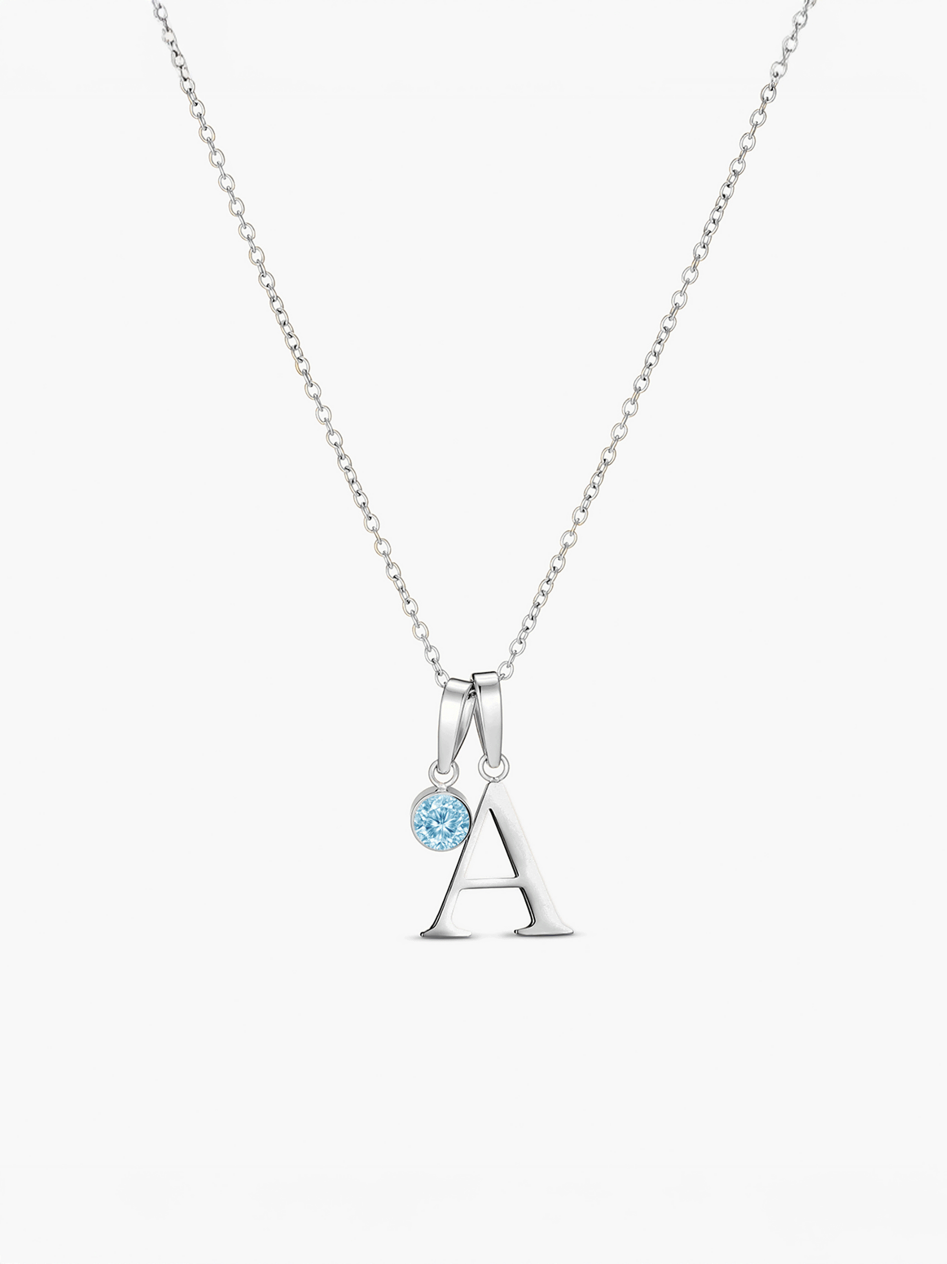 Birthstone Initial Necklace - Silver