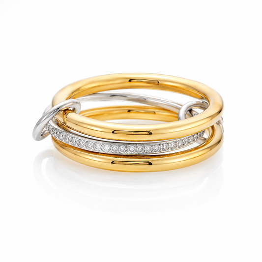 Rosemere Amélie two-tone gold and silver ring with pavé crystals, studio shot on white
